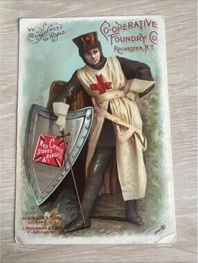Vintage Victorian Trade Card Co-Operative Foundry Rochester NY Red Cross Stoves